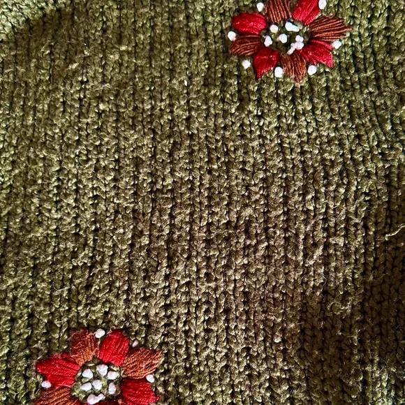 FREE with purchase - Olive Green Floral Double Zip Knit Cardigan S/M - Picture 6 of 6